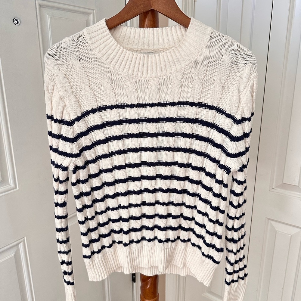 J. Crew Factory Navy and White Cable Knit Sweater